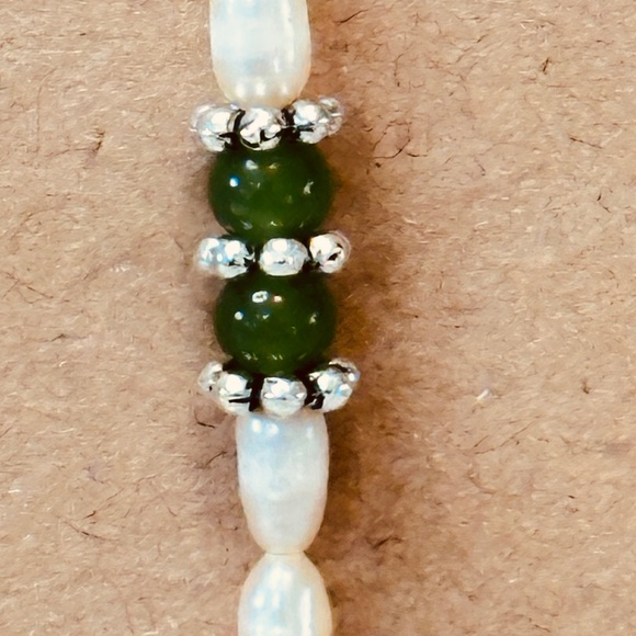 Stainless Steel Dangle Earrings Genuine Freshwater Pearls & Green Jade Hand Made - Picture 8 of 12